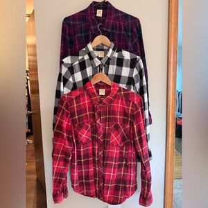 Set of 3 - Faded Glory Burgundy Plaid Shirt L Womens 12-14